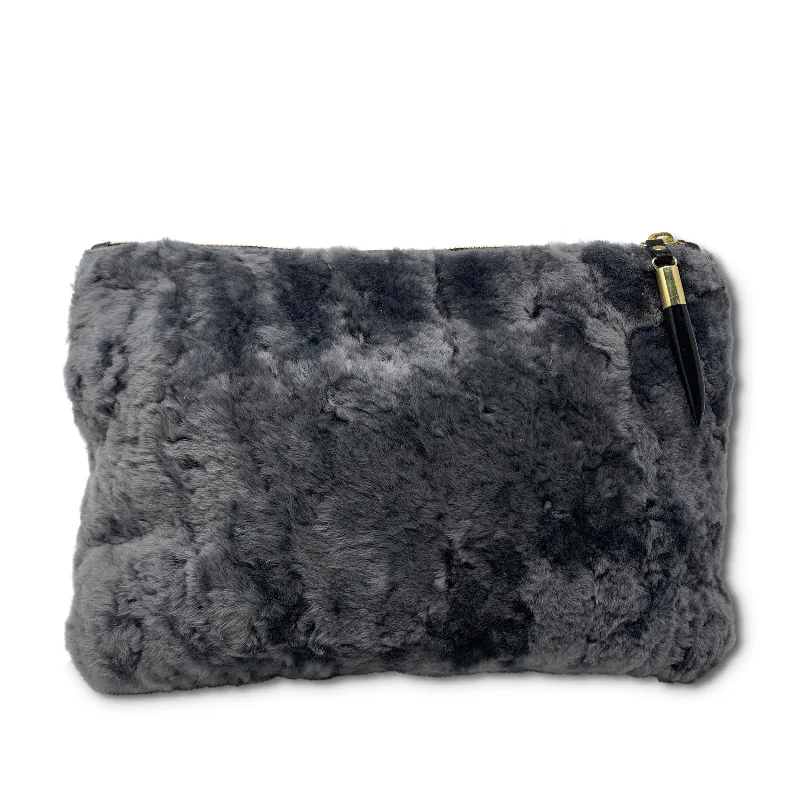 Snake - Skin Effect Clutch in Green for Exotic PartiesSTONE SHEARLING CLUTCH