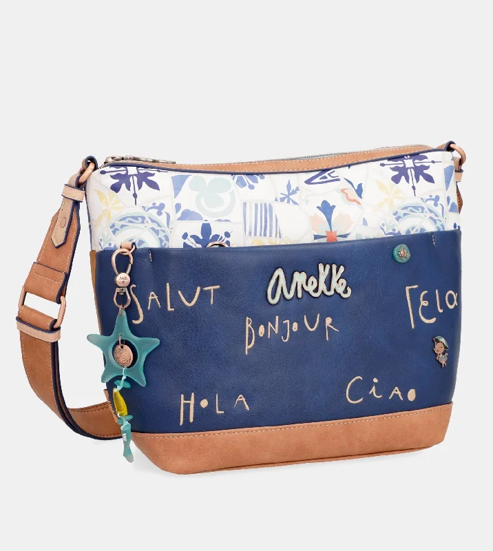 Leather - Trimmed Denim Crossbody Bag in Blue for a Vintage - Inspired LookSunrise Shoulder bag with hidden pockets Leather - Trimmed Denim Crossbody Bag in Blue for a Vintage - Inspired LookSunrise Shoulder bag with hidden pockets