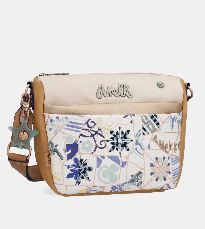 Women's Crossbody Bag with Multiple Compartments in Gray for Organized Daily UseSunrise Tile print shoulder bag Anekke Women's Crossbody Bag with Multiple Compartments in Gray for Organized Daily UseSunrise Tile print shoulder bag Anekke