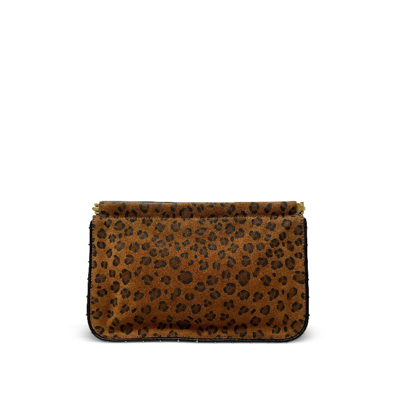 Women's Studded Leather Evening Bag in Black for Rock - n - Roll NightsOchre Leopard Snap Clutch Women's Studded Leather Evening Bag in Black for Rock - n - Roll NightsOchre Leopard Snap Clutch