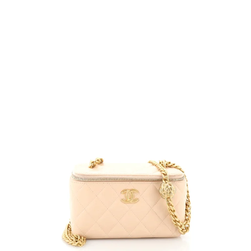 Leather - Trimmed Denim Crossbody Bag in Blue for a Vintage - Inspired LookSweet Camellia Vanity Case with Chain Quilted Lambskin Small