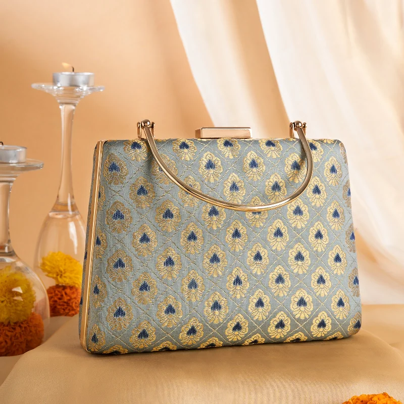 Women's Lizard - Print Clutch in Brown for a Chic LookTeejh Shreyansha Brocade Clutch