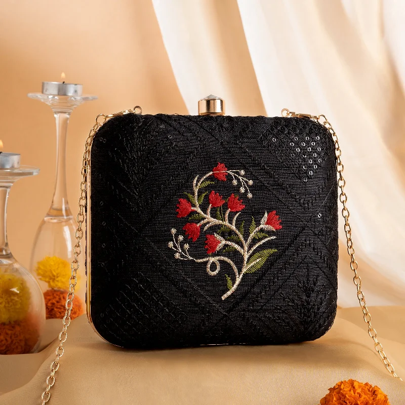 Geometric - Patterned PVC Evening Bag in Multicolor for Trendy Nights OutTeejh Avantika Floral Threadwork Clutch