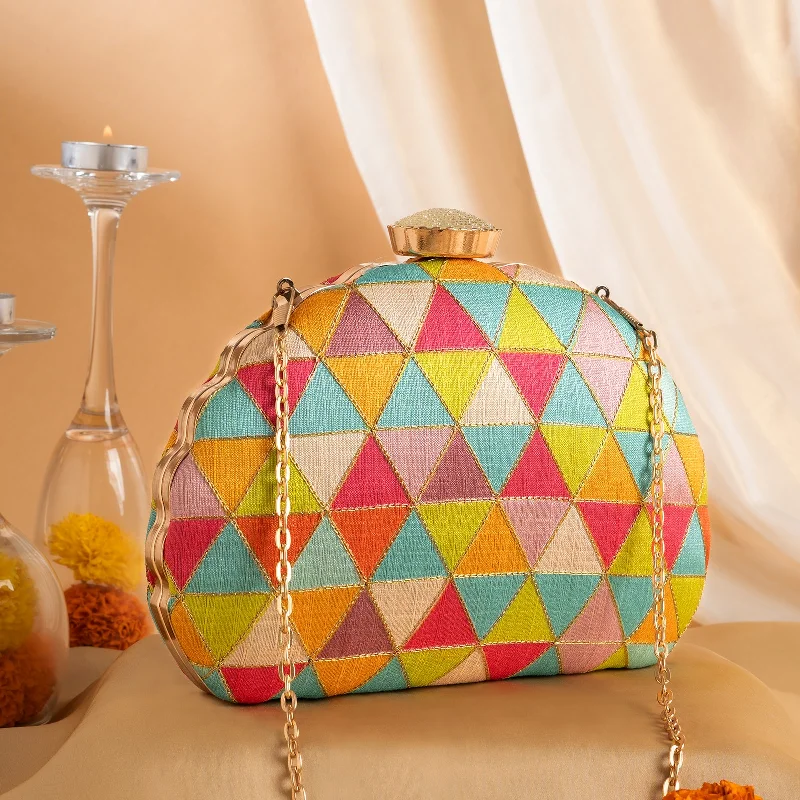 Women's Lizard - Print Clutch in Brown for a Chic LookTeejh Parineetha Multicoloured Trianglular Mesh Applique Clutch