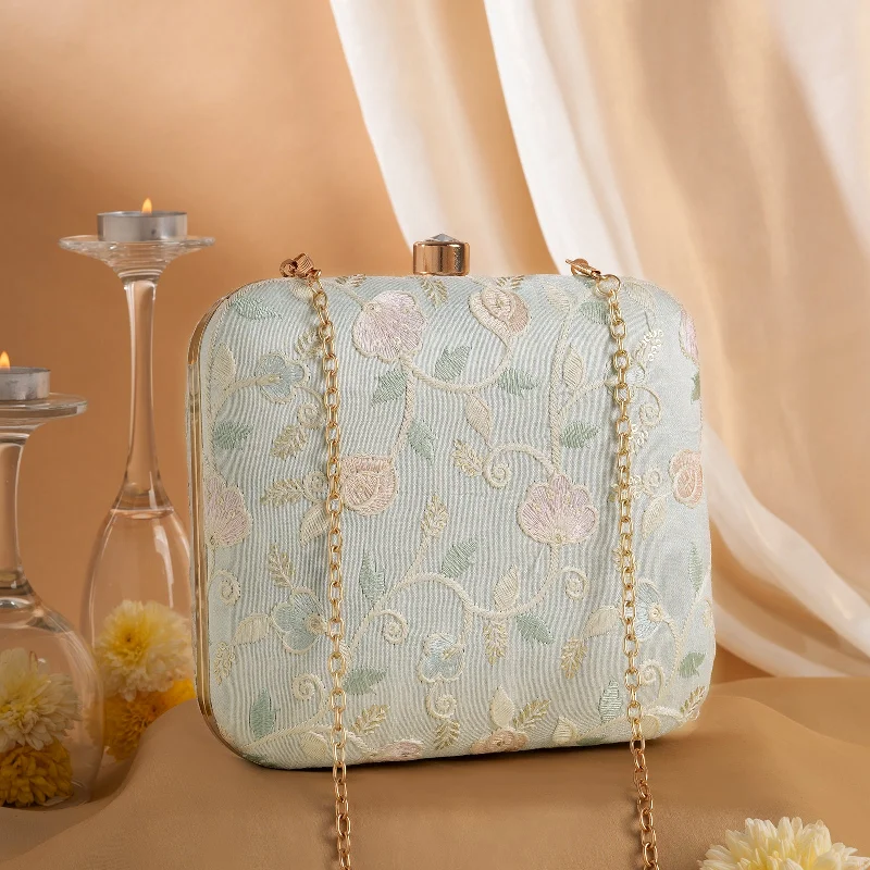 Women's Small Beaded Clutch in Silver for New Year's Eve PartyTeejh Rani Threadwork Clutch