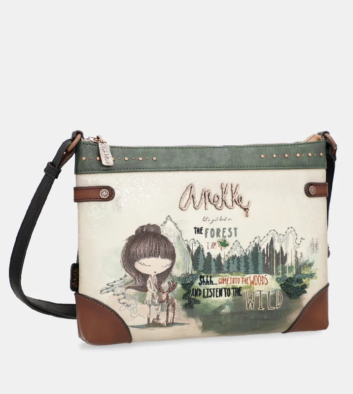 Women's Small Leather Crossbody Bag in Black with Gold Hardware for Evening PartiesThe Forest large printed shoulder bag