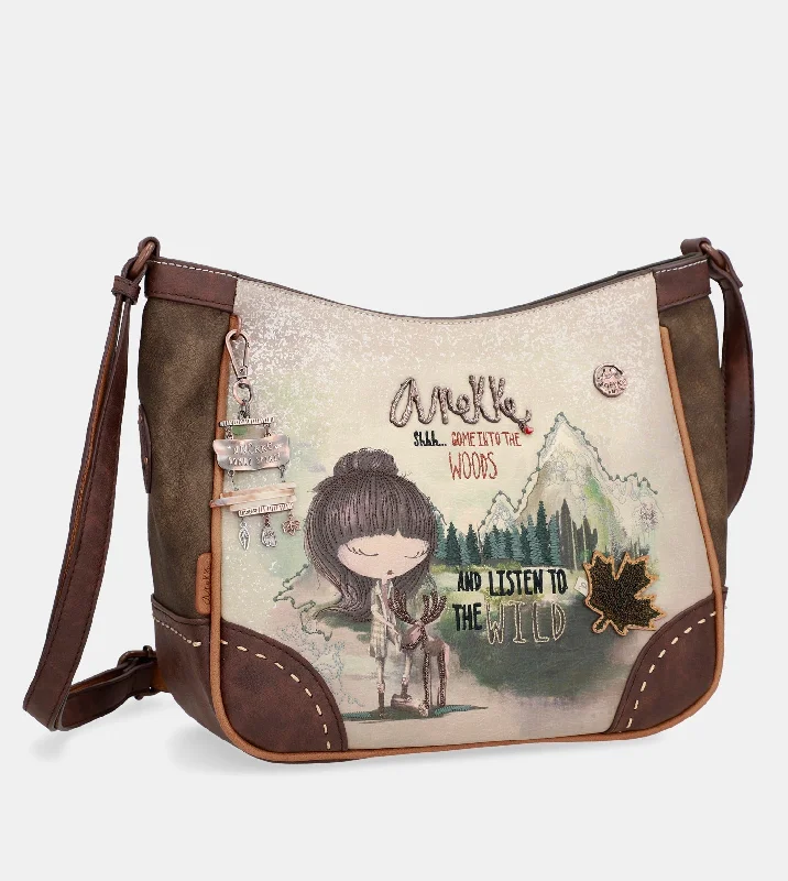 Women's Small Leather Crossbody Bag in Black with Gold Hardware for Evening PartiesThe Forest large shoulder bag