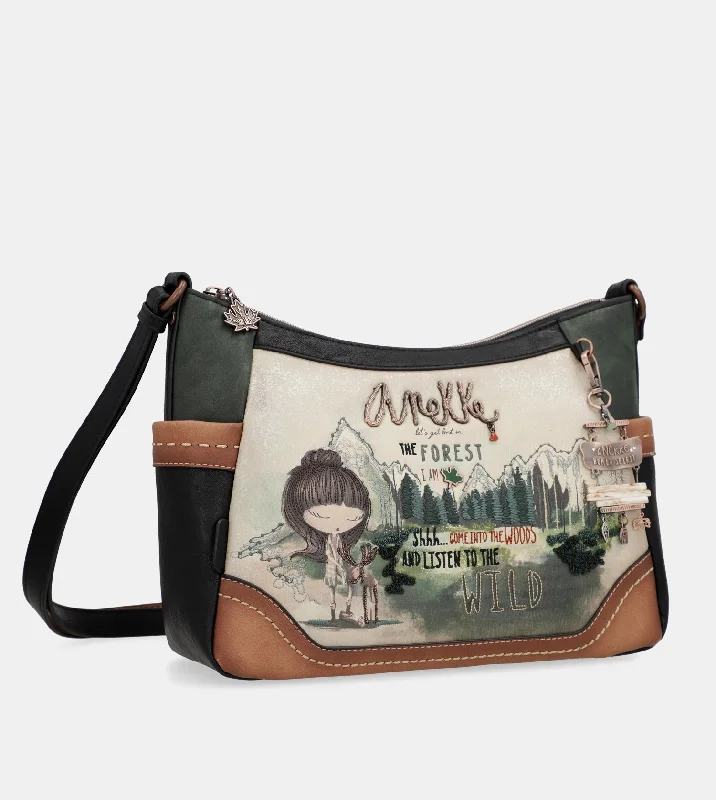Women's Crossbody Bag with Zippered Pocket on the Back in Red for SecurityThe Forest medium shoulder bag