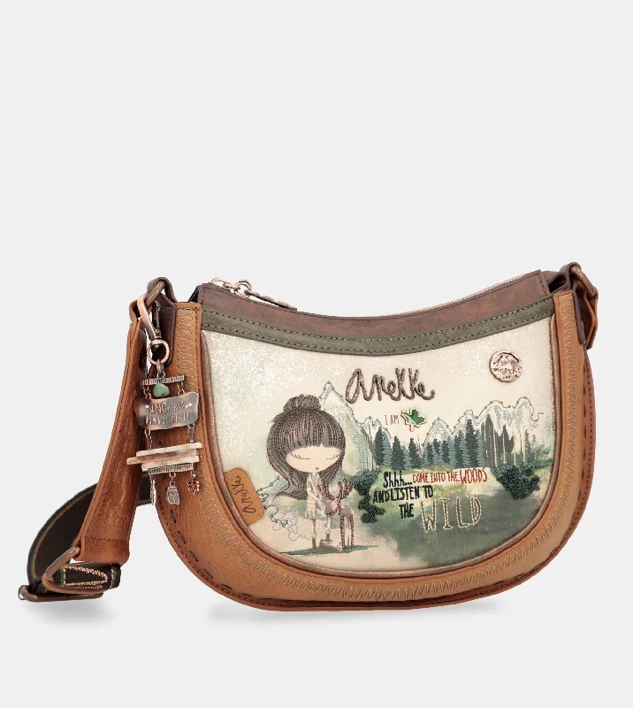 Women's Crossbody Bag with Zippered Pocket on the Back in Red for SecurityThe Forest oval shoulder bag