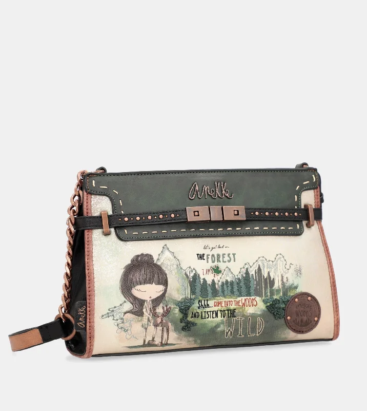 Hand - painted Canvas Crossbody Bag in Yellow for a Unique and Artistic LookThe Forest shoulder bag with metallic appliqués