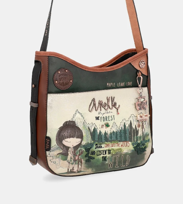 Leather - Trimmed Denim Crossbody Bag in Blue for a Vintage - Inspired LookThe Forest wide handle messenger bag