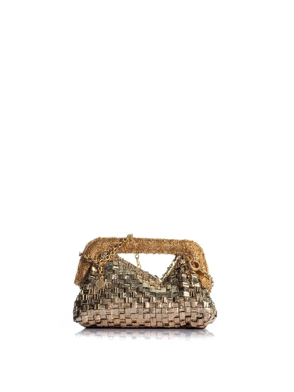 Leather Clutch with Chain Strap in Black for Cocktail PartiesThe Mediterraneo