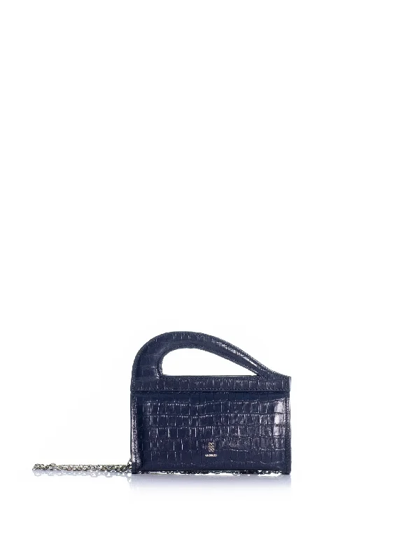 Leather Clutch with Chain Strap in Black for Cocktail PartiesThe Petite Saline