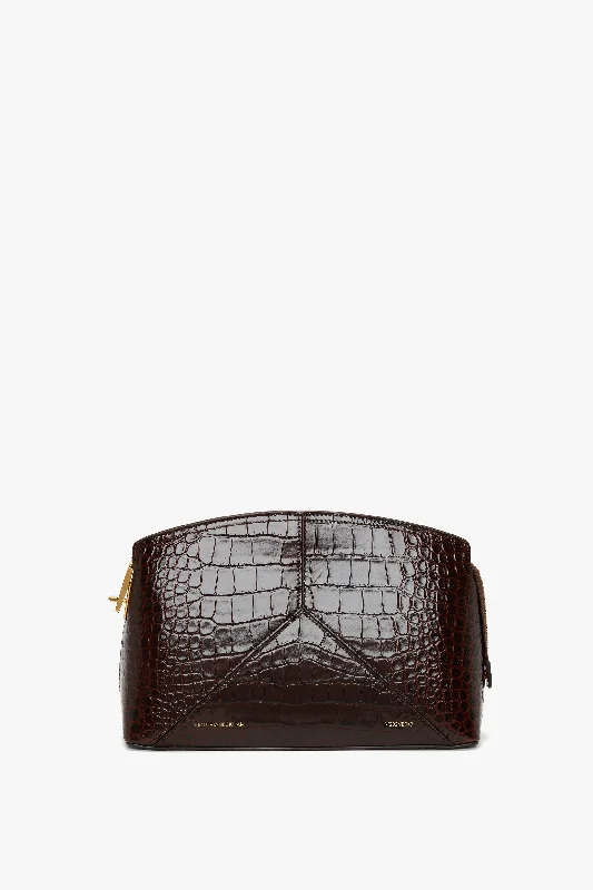 Bejeweled Clutch in Purple for Opera PerformancesVictoria Clutch Bag In Dark Brown Croc Embossed Leather