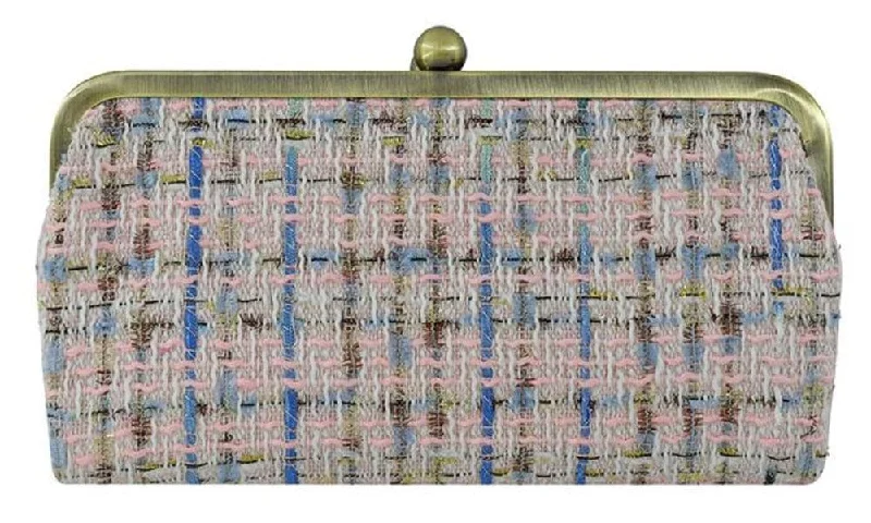 Women's Glittery Clutch in Blue for Disco - Themed EventsTW208 Tweed Kiss Lock Clutch Women's Glittery Clutch in Blue for Disco - Themed EventsTW208 Tweed Kiss Lock Clutch
