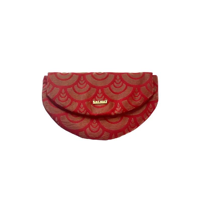 Velvet Clutch Bag in Burgundy with Crystal Embellishments for Formal DinnersRed Seigaiha Clutch