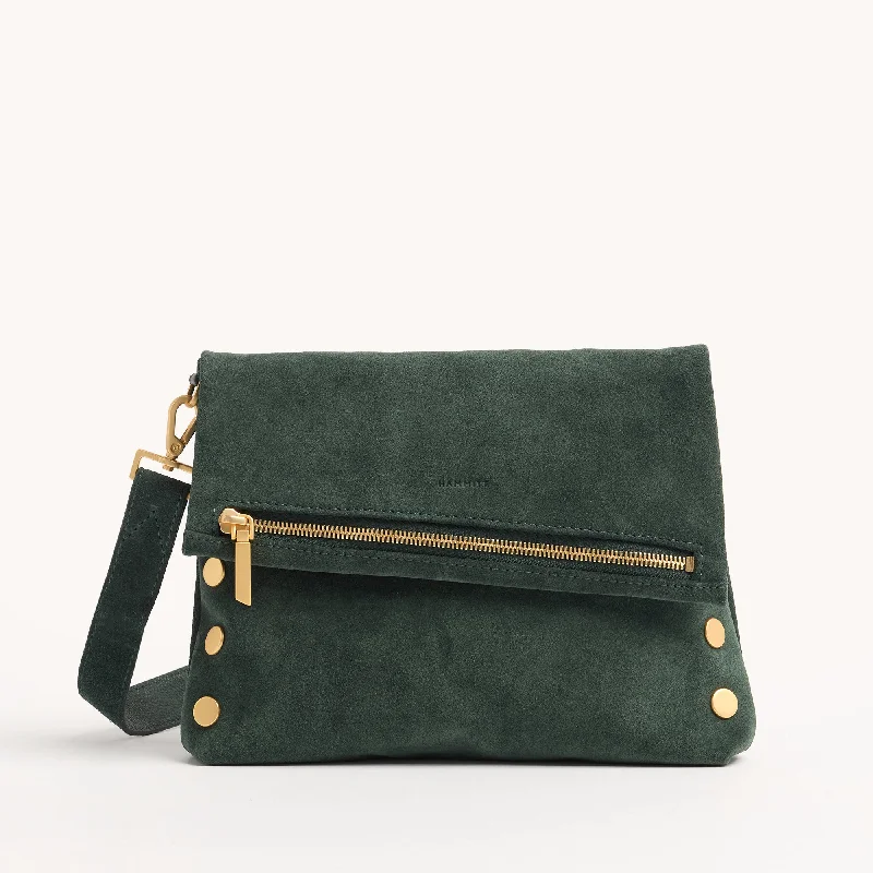 Pearl - Embellished Clutch in Cream for Bridal ShowersVIP | Green Room Suede/Brushed Gold | Med