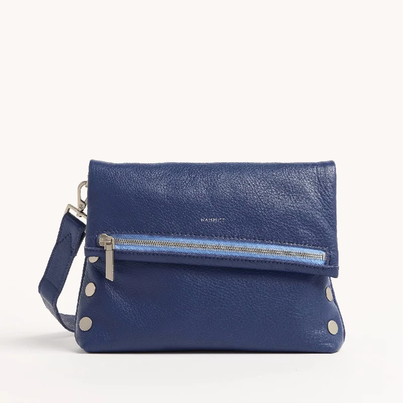 Women's Embroidered Silk Evening Bag in Navy for WeddingsVIP | Jazz Blues/Brushed Silver | Med