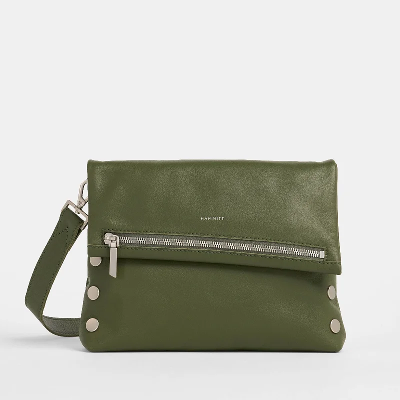 Women's Embroidered Silk Evening Bag in Navy for WeddingsVIP | Landscape Green/Brushed Silver | Med