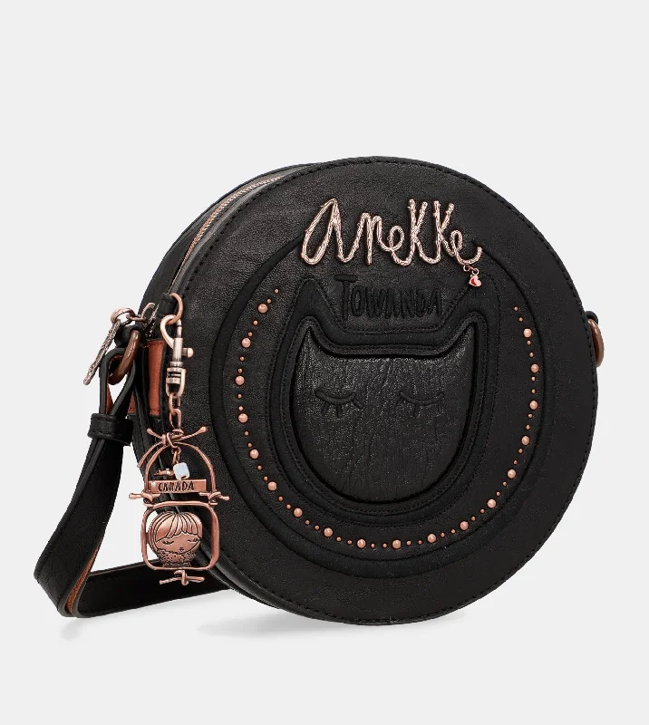 Women's Small Leather Crossbody Bag in Black with Gold Hardware for Evening PartiesWild round shoulder bag