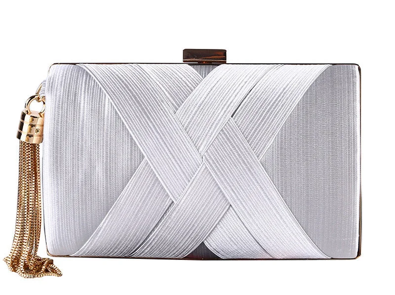 Quilted Leather Evening Bag in Gray for Sophisticated EventsTassel Chain Evening Bag