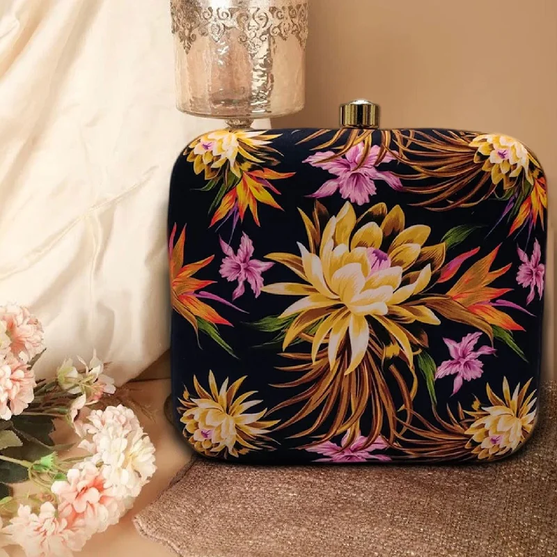 Bejeweled Clutch in Purple for Opera PerformancesFloral Printed Clutch | Navy Blue Colour Bejeweled Clutch in Purple for Opera PerformancesFloral Printed Clutch | Navy Blue Colour